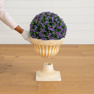22” UV Resistant Artificial Flowering Ball Topiary in Decorative Urn Planter (Indoor/Outdoor)