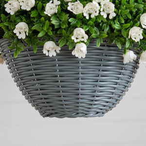 22” UV Resistant Artificial Mini Rose and Aptenia Hanging Basket (Indoor/Outdoor)