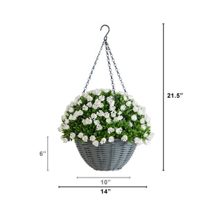 22” UV Resistant Artificial Mini Rose and Aptenia Hanging Basket (Indoor/Outdoor)