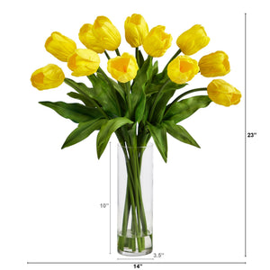 23” Artificial Tulip  Arrangement with Cylinder Glass Vase