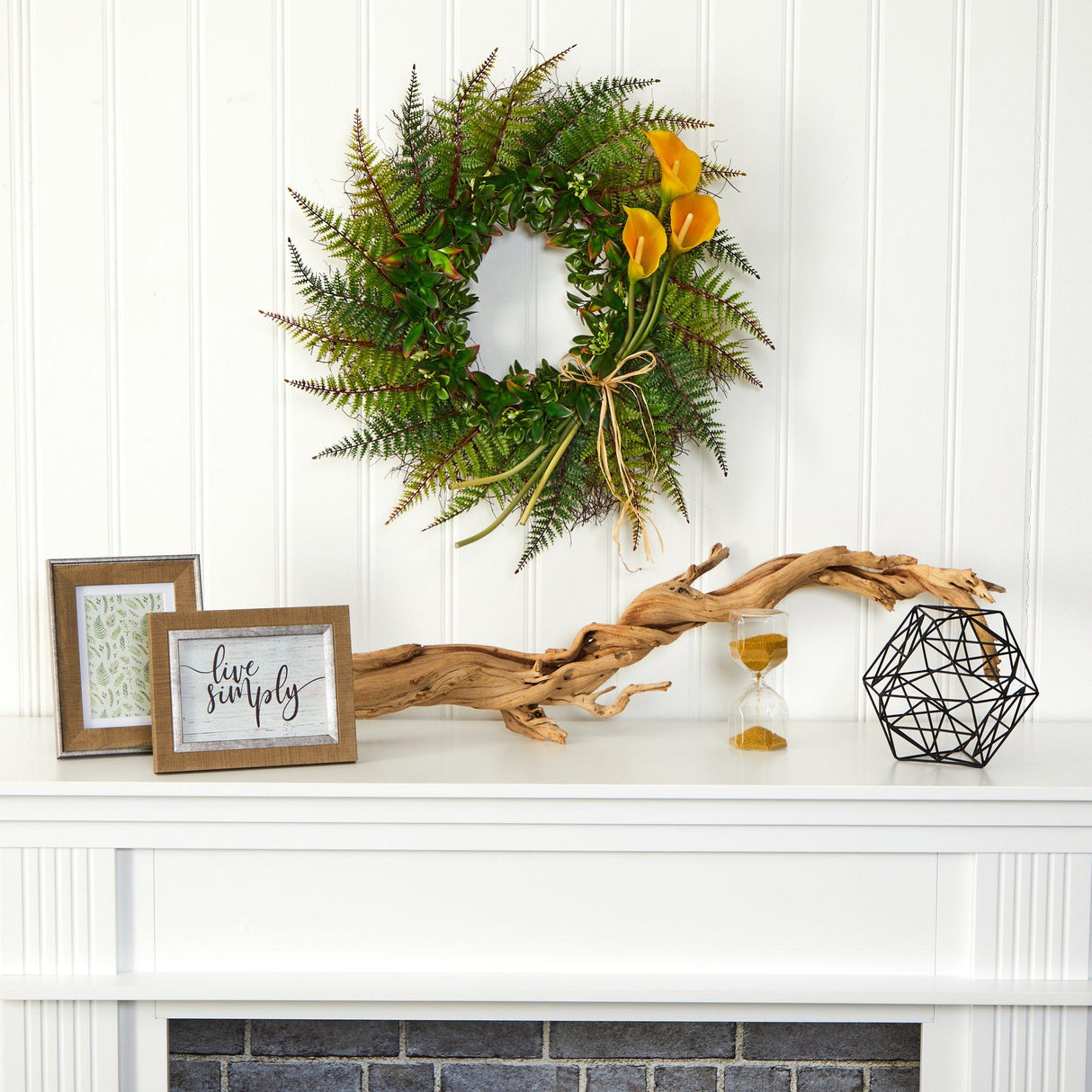 23” Assorted Fern and Calla Lily Artificial Wreath
