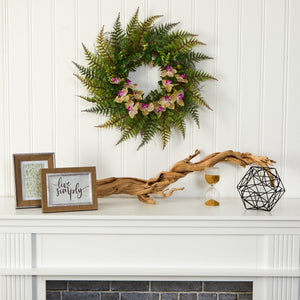 23” Fern and Phalaenopsis Orchid Artificial Wreath