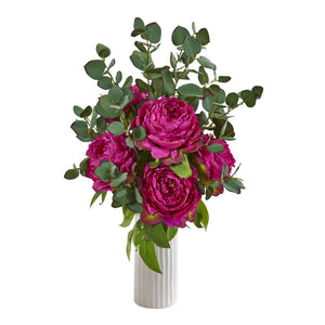 23” Peony and Eucalyptus Artificial Arrangement in Vase