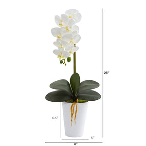 23” Phalaenopsis Orchid Artificial Arrangement in White Vase