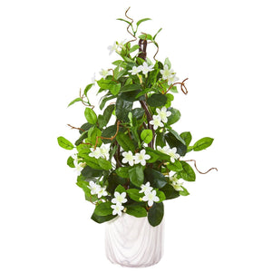 23” Stephanotis Artificial Climbing Plant in Marble Vase