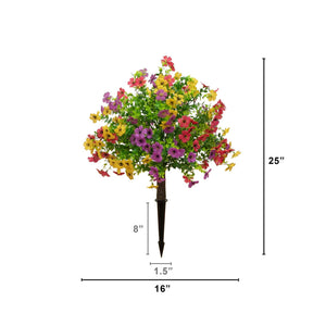 23"UV Artificial Daisy Flowering Plant with Integrated Stake (Indoor/Outdoor) - Set of 2