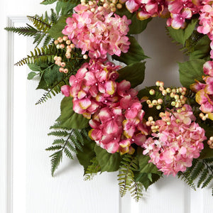 24” Artificial Pink Hydrangea Berry Wreath