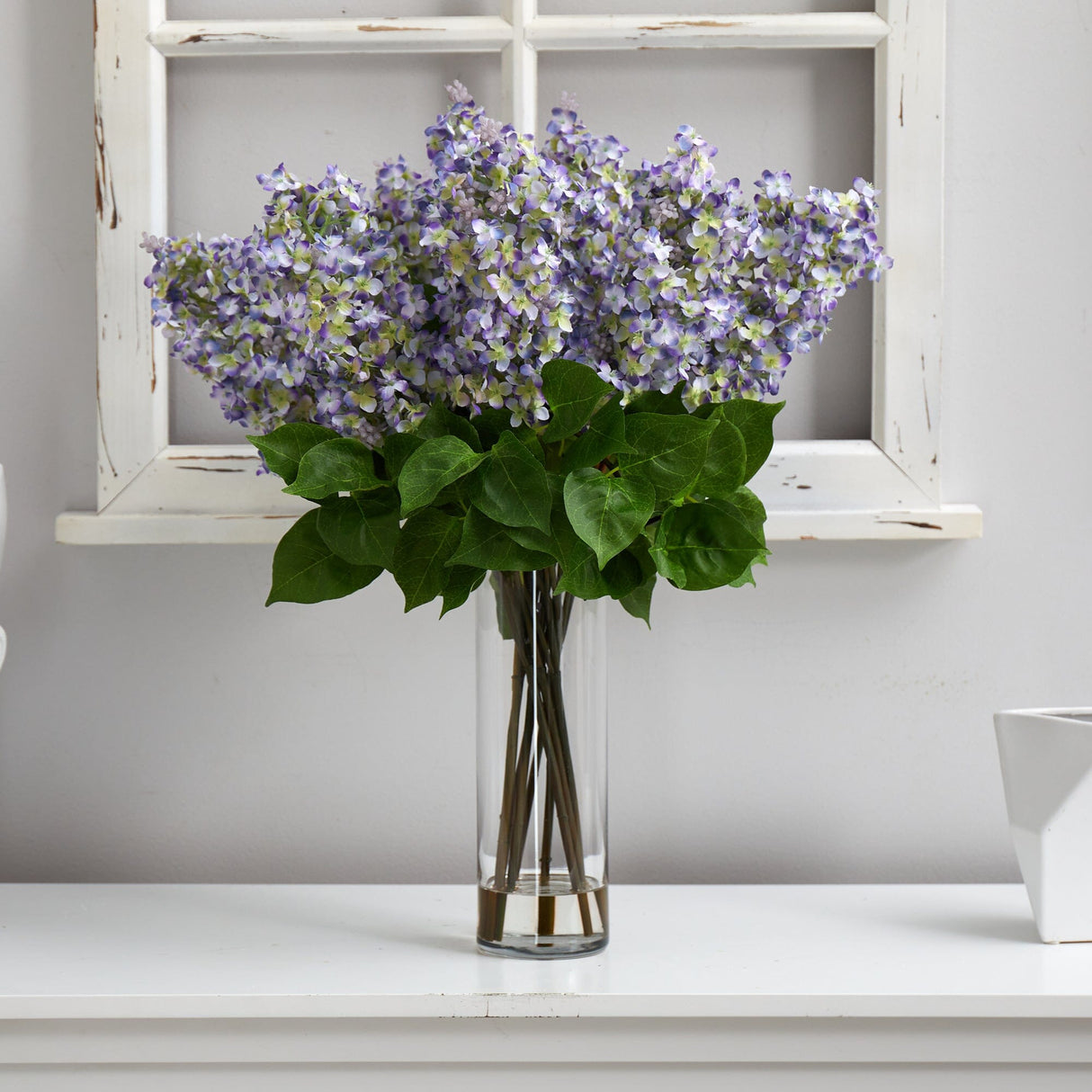24” Artificial Lilac  Arrangement with  Cylinder Glass Vase