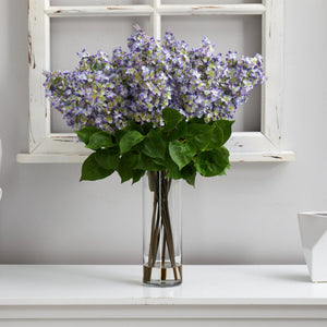 24” Artificial Lilac  Arrangement with  Cylinder Glass Vase
