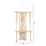 24" Boho Chic Wood Macrame Single Shelf Woven Diamond Wall Art Décor"