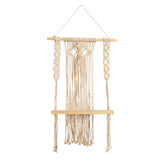 24" Boho Chic Wood Macrame Single Shelf Woven Diamond Wall Art Décor"