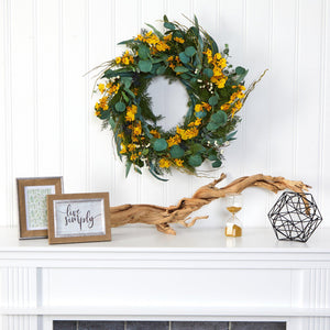 24” Eucalyptus, Dancing Lady Orchid and Mixed Greens Artificial Wreath