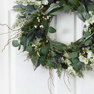 24” Eucalyptus, Dancing Lady Orchid and Mixed Greens Artificial Wreath