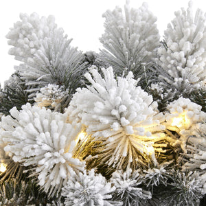 24” Flocked Artificial Christmas Wreath with 30 Warm White LED Lights and 135 Bendable Branches