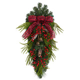 24” Holiday Christmas Pine Cones, Berry and Bells Teardrop
