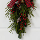 24” Holiday Christmas Pine Cones, Berry and Bells Teardrop