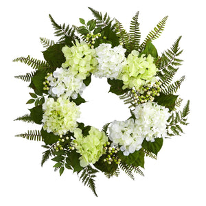 24” Artificial White Hydrangea Berry Wreath