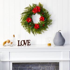 24” Mixed Fern and Hibiscus Artificial Wreath