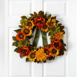 24” Peony, Dahlia and Sunflower Artificial Wreath