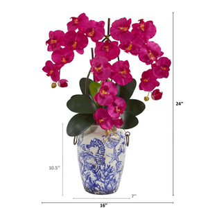 24” Phalaenopsis Orchid Arrangement in Weathered Ocean Vase - Pink Hue