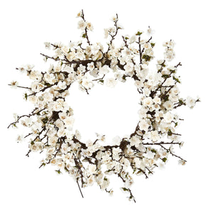 24” Artificial White Plum Blossom Wreath