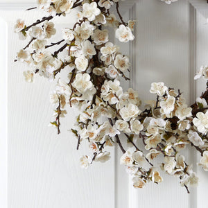 24” Artificial White Plum Blossom Wreath