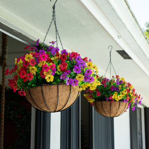 24" UV Resistant Artificial Daisy Hanging Basket DIY Kit (Indoor/Outdoor) - Set of 2