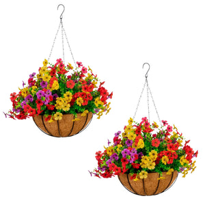 24" UV Resistant Artificial Daisy Hanging Basket DIY Kit (Indoor/Outdoor) - Set of 2