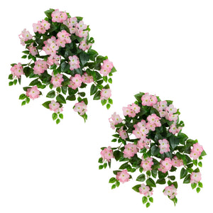 24" UV Resistant Artificial Hydrangea Hanging Plant (Indoor/Outdoor) - Set of 2