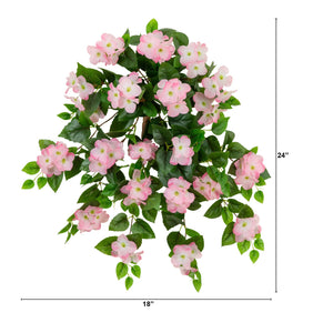 24" UV Resistant Artificial Hydrangea Hanging Plant (Indoor/Outdoor) - Set of 2