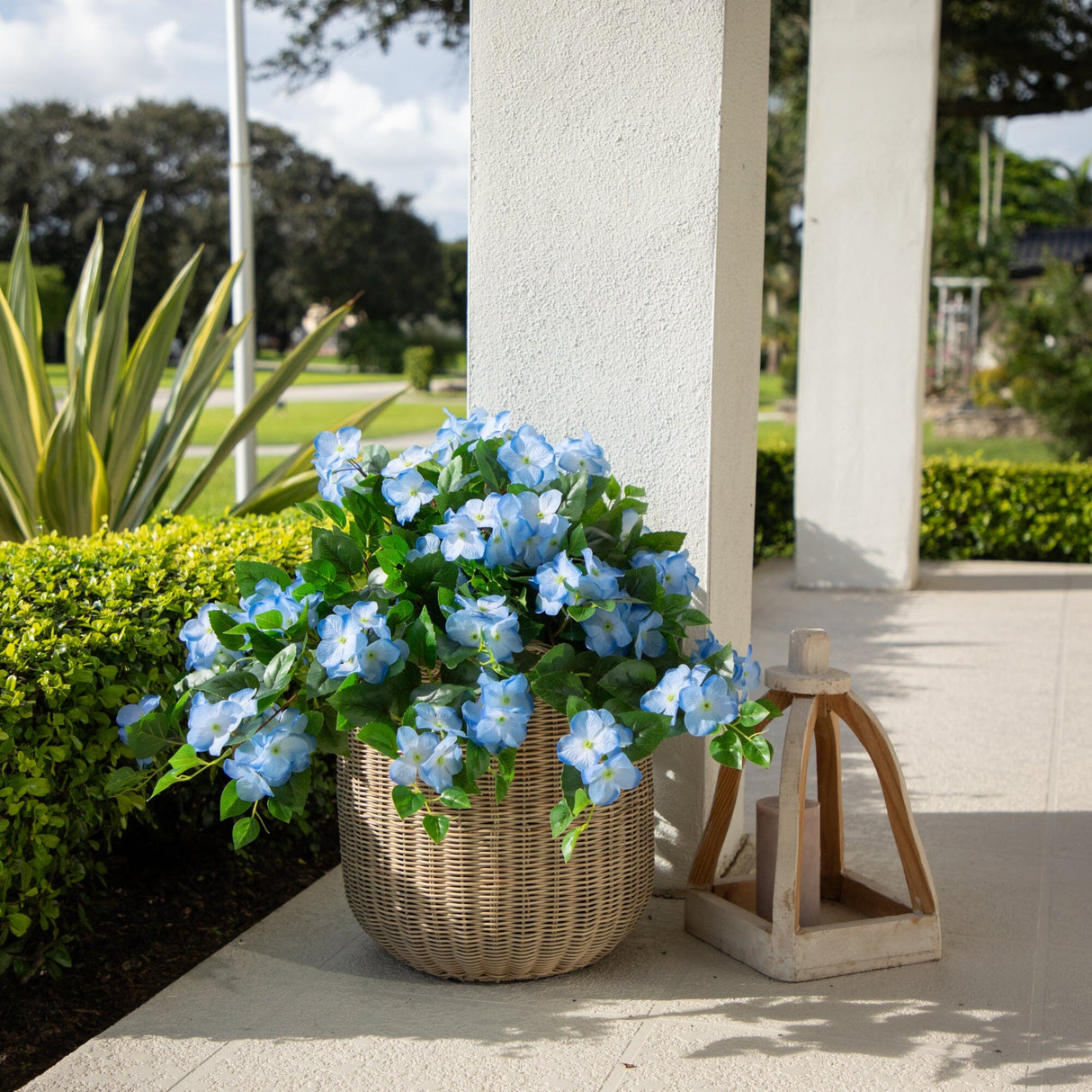 24" UV Resistant Artificial Hydrangea Hanging Plant (Indoor/Outdoor) - Set of 2