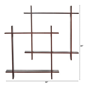 24" Wood Crosshatch Floating Shelves Wall Art Decor"