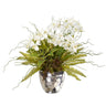 25” Phalaenopsis Orchid, Succulent and Fern Artificial Arrangement in Silver Vase