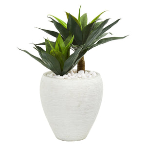 26” Double Agave Artificial Plant in White Planter