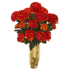 26” Mum Artificial Arrangement in Gold Vase