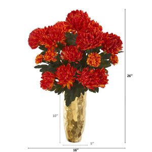 26” Mum Artificial Arrangement in Gold Vase