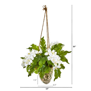 26” Phalaenopsis Orchid and Fern Plant in Hanging Vase