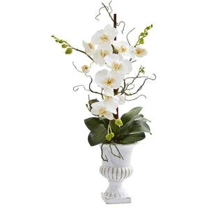 26” Single Phalaenopsis Orchid Artificial Arrangement in White Urn