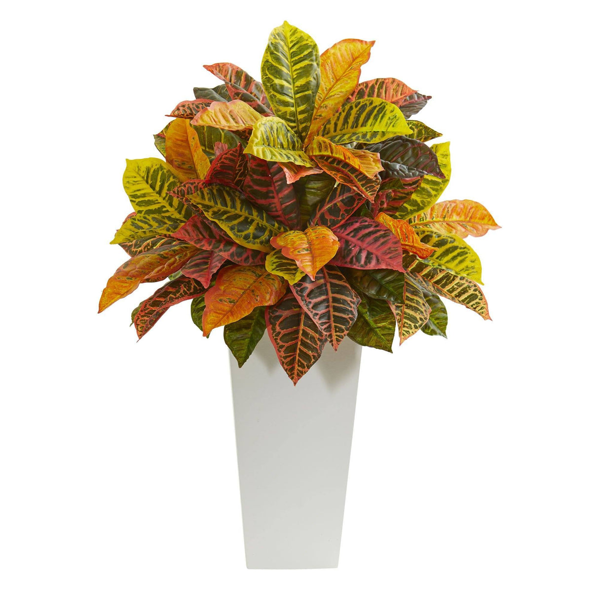 27” Croton Artificial Plant in White Tower Planter (Real Touch)