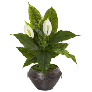 27” Spathiphylum Artificial Plant in Metal Bowl (Real Touch)