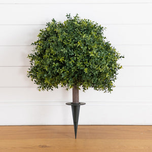 27” UV Resistant Artificial Boxwood Topiary with Integrated Ground Stake (Indoor/Outdoor) - Set of 2