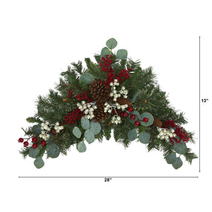 28” Eucalyptus and Pine Artificial Swag with Berries and Pine Cones