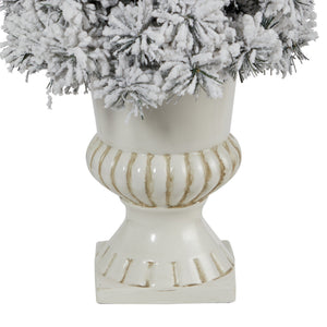 28” Flocked Artificial Christmas Tree with 30 Clear LED Lights in White Urn