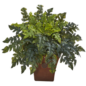 28” Holly Fern Artificial Plant in Brown Planter
