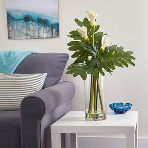 29” Calla Lily and Philo Artificial Arrangement in Glass Vase