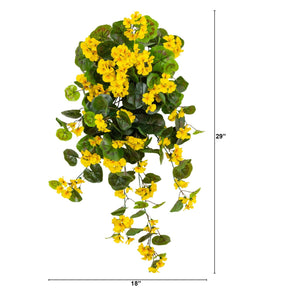 29" UV Resistant Artificial Geranium Hanging Plant - Yellow (Indoor/Outdoor) - Set of 2