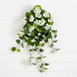 29" UV Resistant Artificial Geranium Hanging Plant - White (Indoor/Outdoor) - Set of 2
