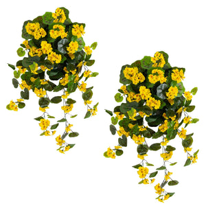 29" UV Resistant Artificial Geranium Hanging Plant - Yellow (Indoor/Outdoor) - Set of 2