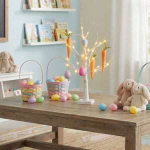 2' Pre-Lit Artificial Easter Egg and Carrots Ornament Twig Tree with 24 Warm White LED Lights