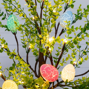 2' Pre-Lit Artificial Easter Egg Twig Tree with Greens and 24 Warm White LED Lights
